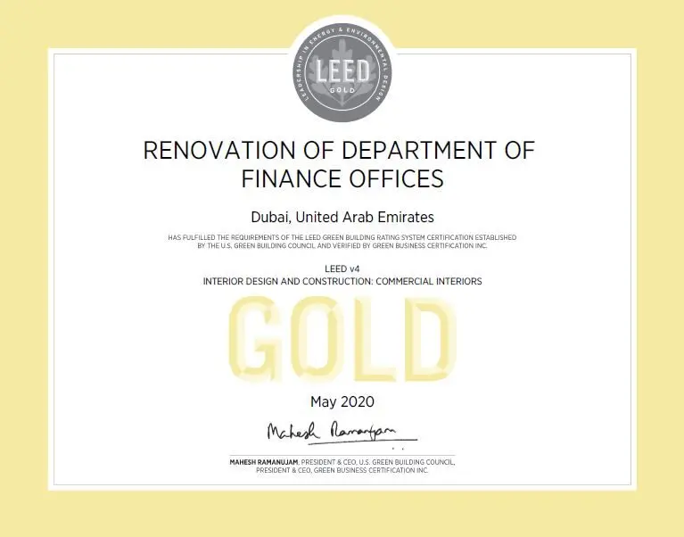 Department of Finance LEED Gold Certificate