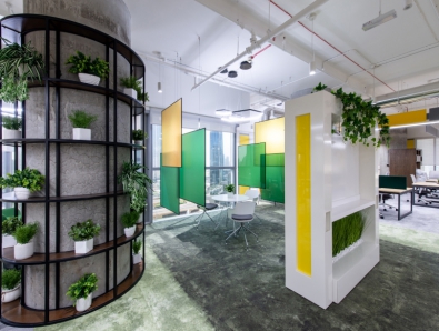 MTN Office Fit Out - Yellow, Green, White and Grey Interior with Plants