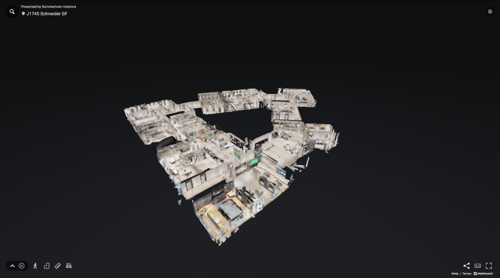 3D dollhouse visual of the completed Schneider Energy commercial office project at Dubai Silicon Oasis, showcasing sustainable fit-out design