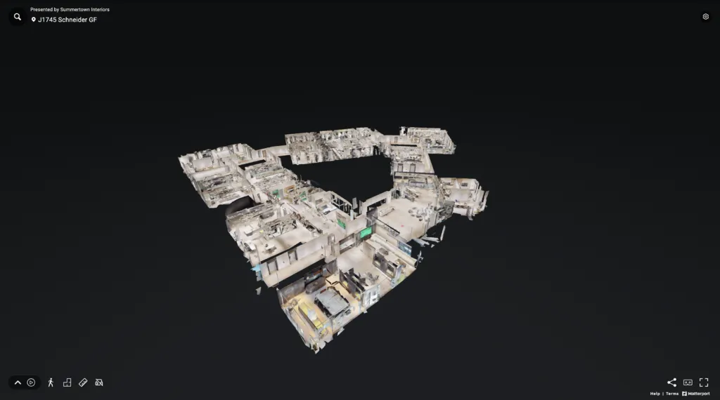 3D dollhouse visual of the completed Schneider Energy commercial office project at Dubai Silicon Oasis, showcasing sustainable fit-out design