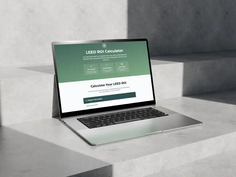 Laptop displaying Summertown Interiors’ LEED ROI Calculator, a tool to measure the value of sustainable fit out and LEED certification in Dubai.