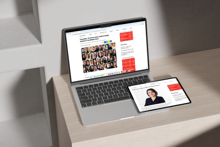 CID Power List 2025 article displayed on laptop and tablet, featuring Hazal Karaoz of Summertown Interiors for her contribution to sustainable interior fit-out design in Dubai.