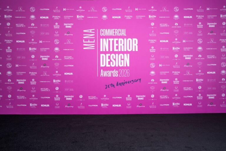 The 20th anniversary entrance at the Commercial Interior Design Awards MENA 2026, held at Madinat Jumeirah
